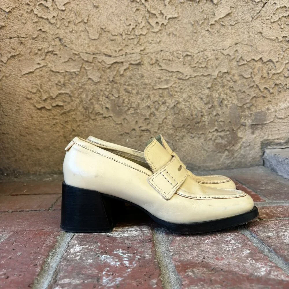 Labucq Cream Block Heel Loafer Platforms